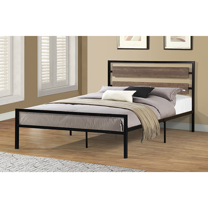 7595-QUEEN BLACK FRAME Wooden Headboard Metal Platform Bed - QUEEN