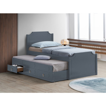7593 DARK GRAY Wooden Platform Bed w/ Trundle - TWIN-TWIN