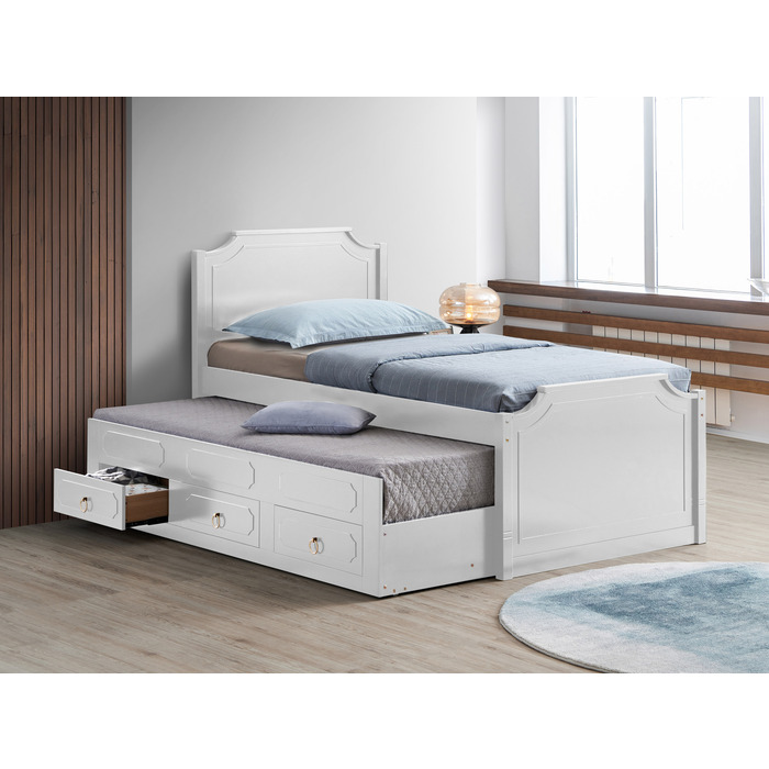 7591 WHITE Wooden Platform Bed w/ Trundle - TWIN-TWIN