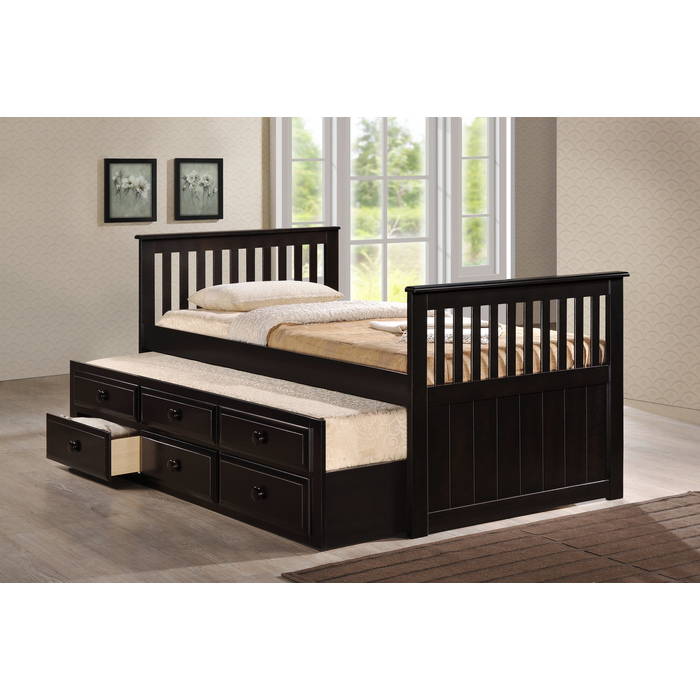 7590-CP CAPPUCCINO Wooden Platform Bed w/ Trundle - TWIN-TWIN