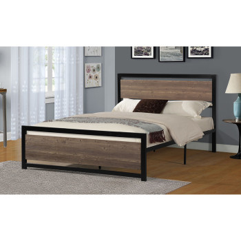 7569-FULL BLACK FRAME Wooden Headboard Metal Platform Bed - FULL