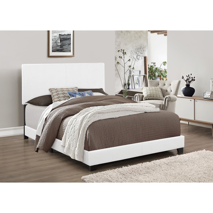 7564-QUEEN WHITE PU Bed Frame - QUEEN