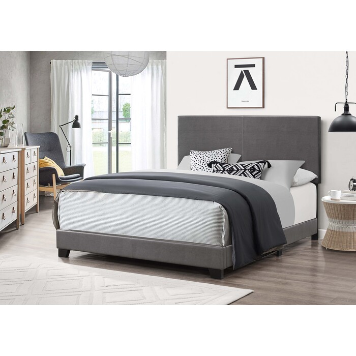 7565-TWIN GRAY PU Bed Frame - TWIN