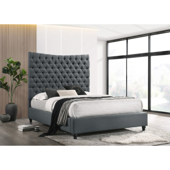 7559-QUEEN DARK GRAY Fabric Tufted Headboard Platform Bed - QUEEN