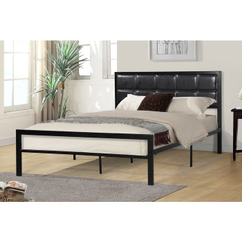 7555-FULL BLACK PU Headboard Metal Platform Bed - FULL