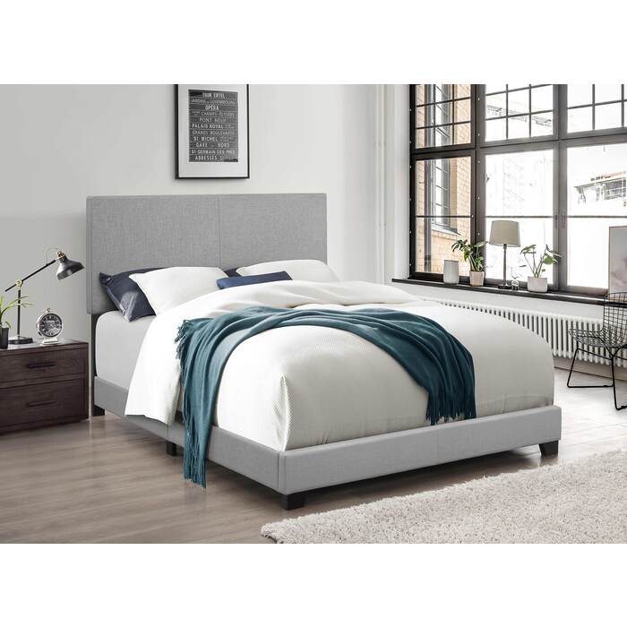 7553-QUEEN LIGHT GRAY Linen Bed Frame - QUEEN