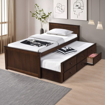 7549 ESPRESSO Wooden Platform Bed w/ Trundle - TWIN-TWIN