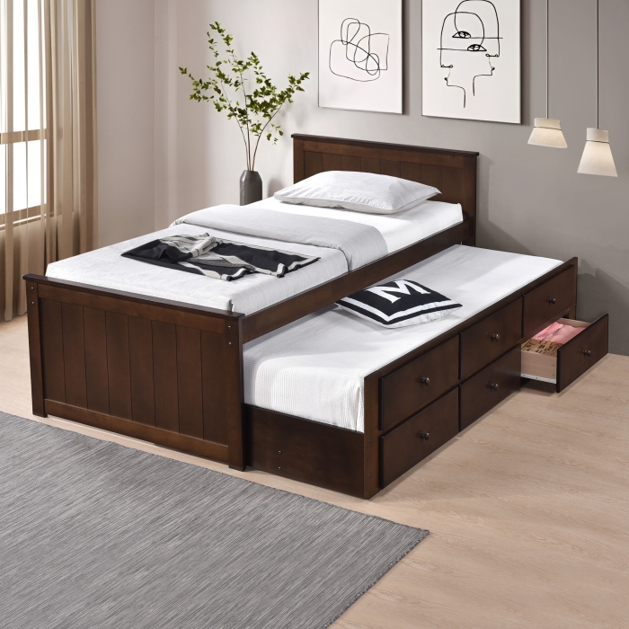 7549 ESPRESSO Wooden Platform Bed w/ Trundle - TWIN-TWIN