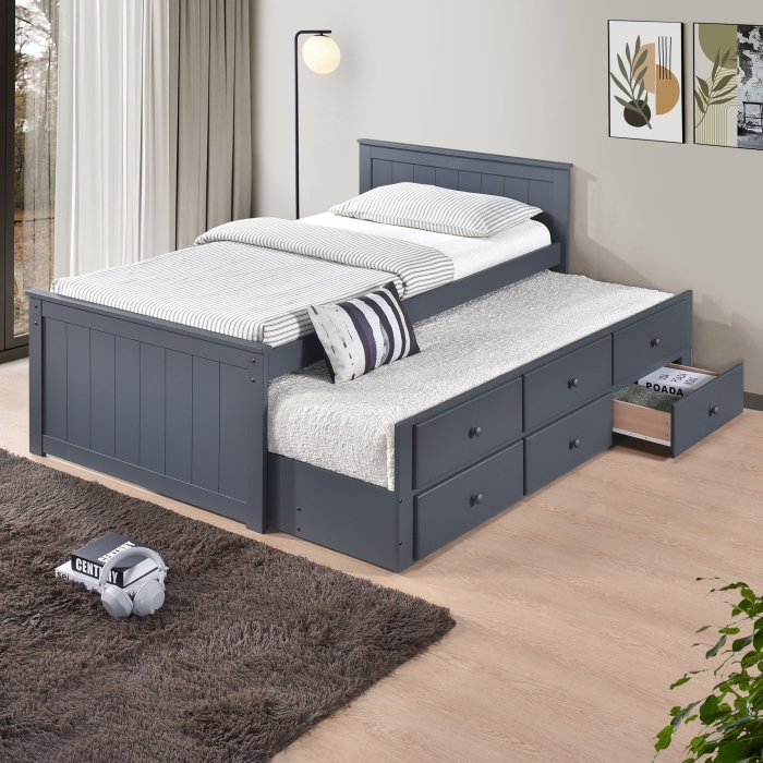 7548 DARK GRAY Wooden Platform Bed w/ Trundle - TWIN-TWIN