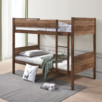 7547 BROWN Stackable Post Wood Bunk Bed - TWIN-TWIN