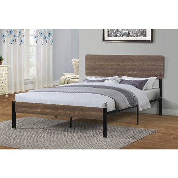 7532-FULL BLACK FRAME Wooden Headboard Metal Platform Bed - FULL