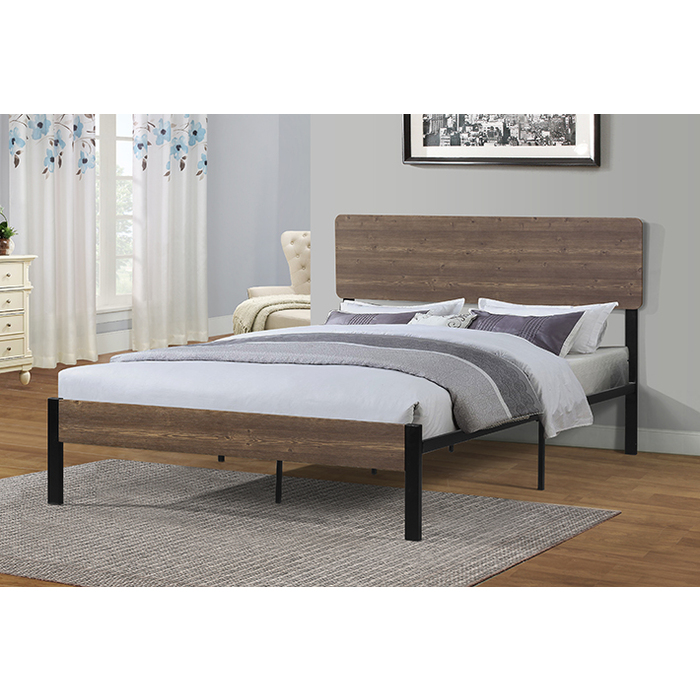 7532-QUEEN BLACK FRAME Wooden Headboard Metal Platform Bed - QUEEN