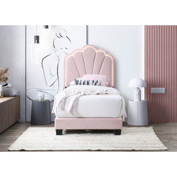 7530-TWIN PINK Fabric Shell Arch Headboard Platform Bed - TWIN