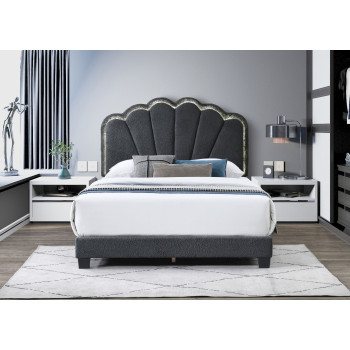 7528-FULL DARK GRAY Fabric Shell Arch Headboard Platform Bed - FULL