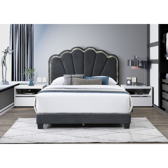 7528-EKING DARK GRAY Fabric Shell Arch Headboard Platform Bed - EASTERN KING