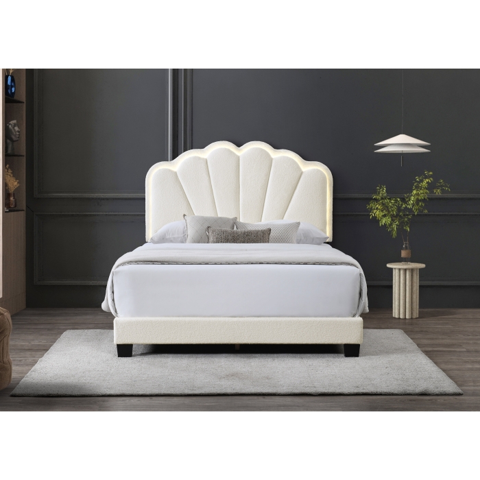 7529-FULL BEIGE Fabric Shell Arch Headboard Platform Bed - FULL