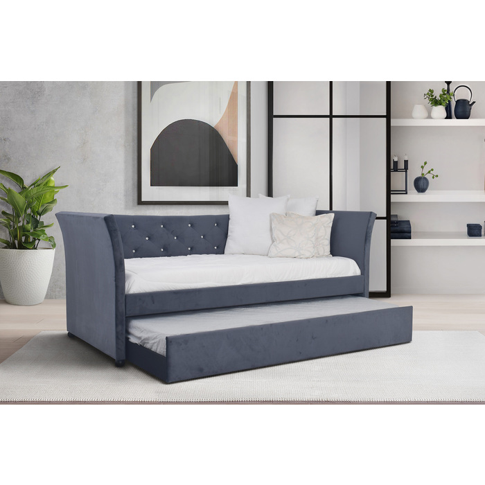 7525 DARK GRAY Fabric Day Bed w/ Trundle - TWIN-TWIN