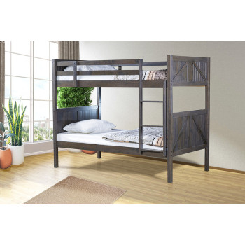 7510 GRAY Solid Wood Bunk Bed - TWIN-TWIN