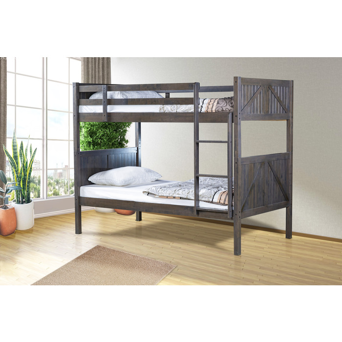7510 GRAY Solid Wood Bunk Bed - TWIN-TWIN