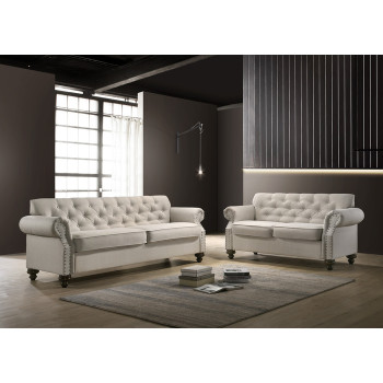 9109-2PC 2PC BEIGE Classic Tufted Rolled Arm Sofa Set