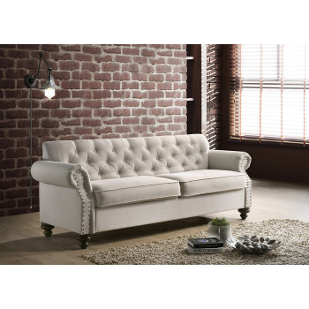 9109-SOFA BEIGE Classic Tufted Rolled Arm Sofa