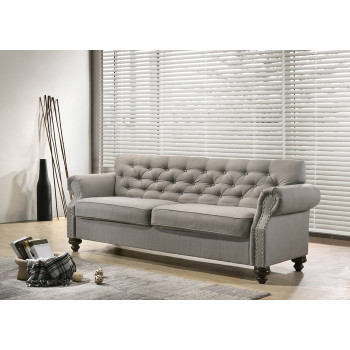 9108-SOFA GRAY Classic Tufted Rolled Arm Sofa