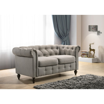 9106-LOVE GRAY Traditional Tufted Back Rolled Arm Loveseat