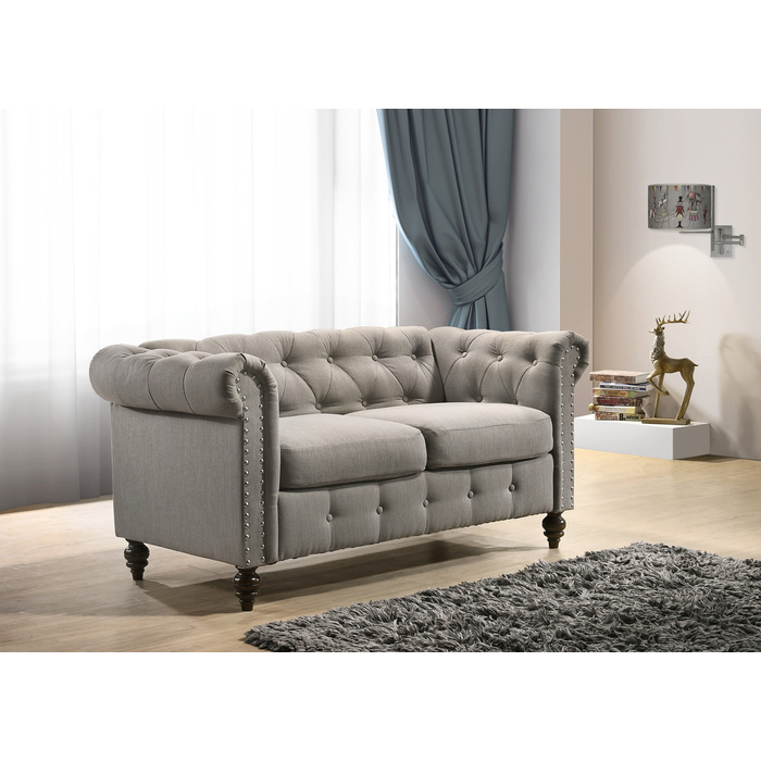9106-LOVE GRAY Traditional Tufted Back Rolled Arm Loveseat