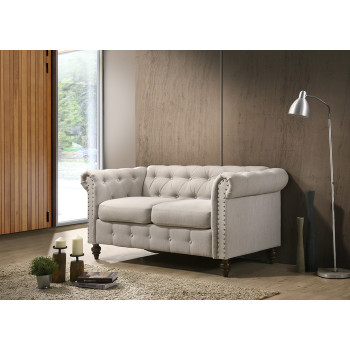 9105-LOVE BEIGE Traditional Tufted Back Rolled Arm Loveseat