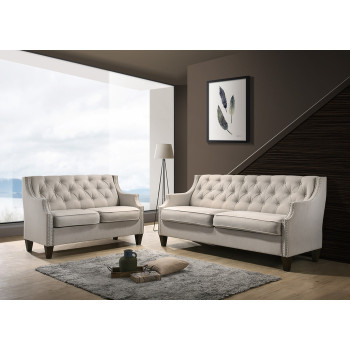 9103-2PC 2PC BEIGE Tufted Back Contour Arm Sofa Set