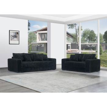 8247-2PC 2PC BLACK Fabric Stationary Sofa Set w/ 6 Pillows