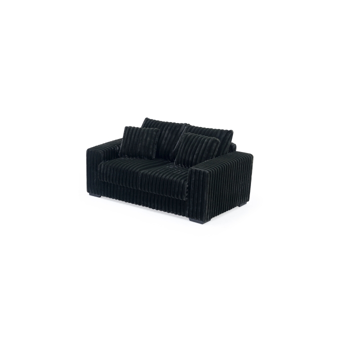 8247-LOVE BLACK Fabric Stationary Loveseat w/ 2 Pillows