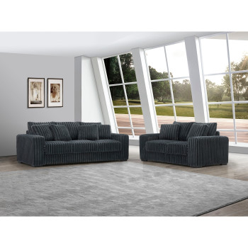 8245-2PC 2PC DARK GRAY Fabric Stationary Sofa Set w/ 6 Pillows
