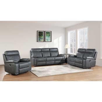 8193-2PC 2PC DARK GRAY Breathable Air Leather Manual Reclining Sofa Set