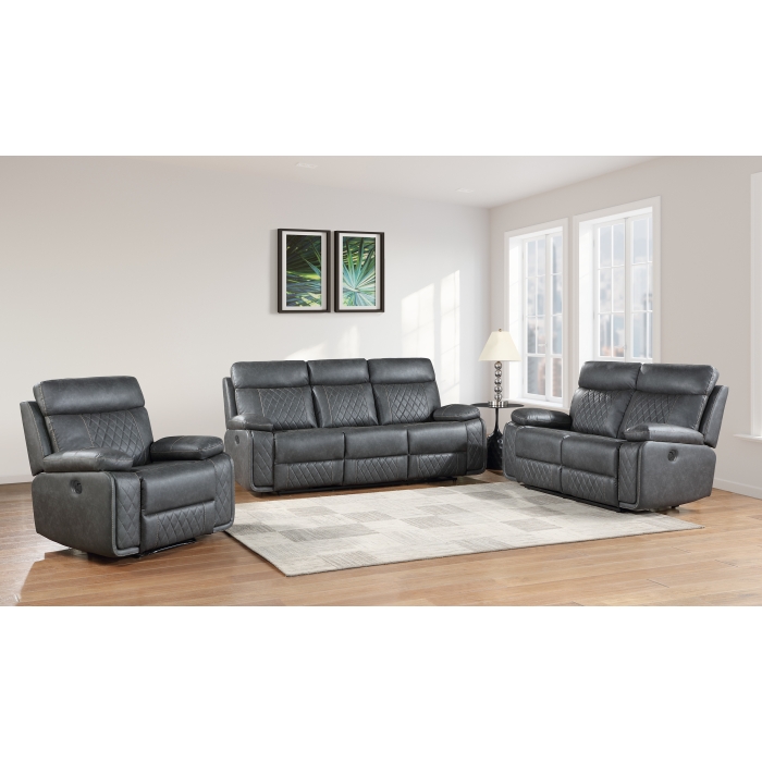 8193-3PC 3PC DARK GRAY Breathable Air Leather Manual Reclining Sofa Set