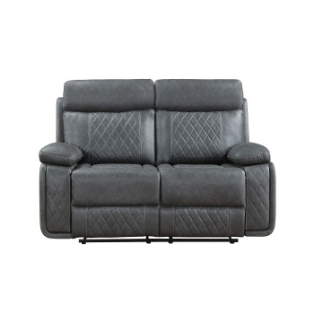 8193-LOVE DARK GRAY Breathable Air Leather Manual Reclining Love Seat