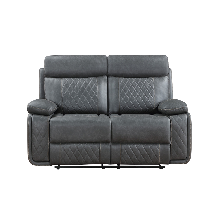 8193-LOVE DARK GRAY Breathable Air Leather Manual Reclining Love Seat