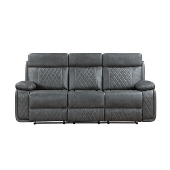 8193-SOFA DARK GRAY Breathable Air Leather Manual Reclining Sofa