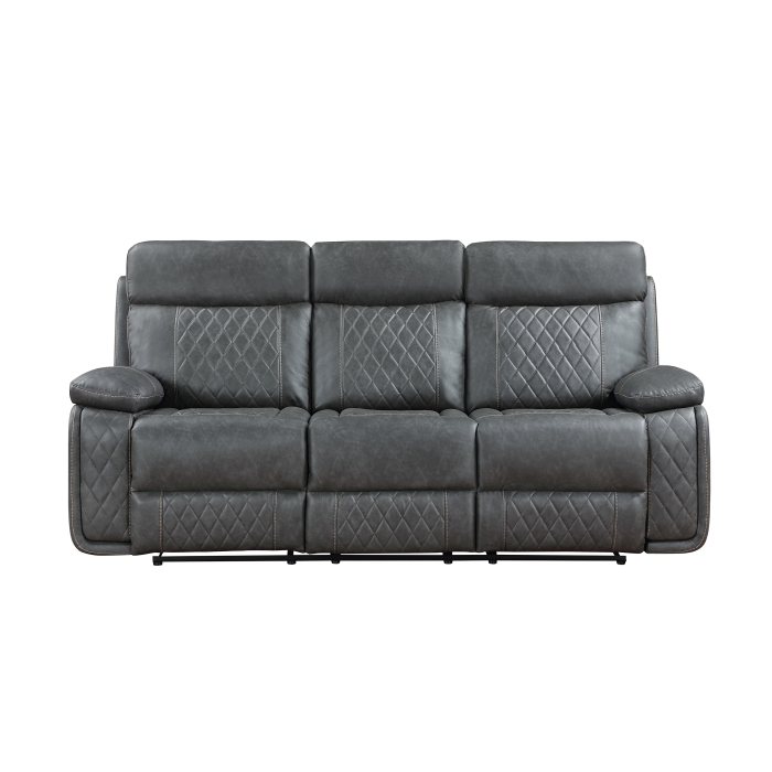 8193-SOFA DARK GRAY Breathable Air Leather Manual Reclining Sofa
