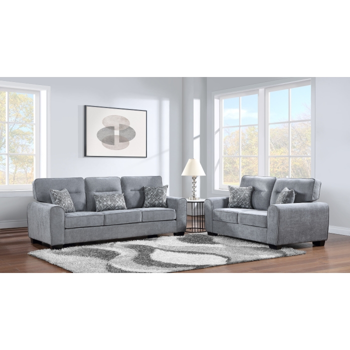8186-2PC 2PC LIGHT GRAY Fabric Cushioned Arm Sofa Set