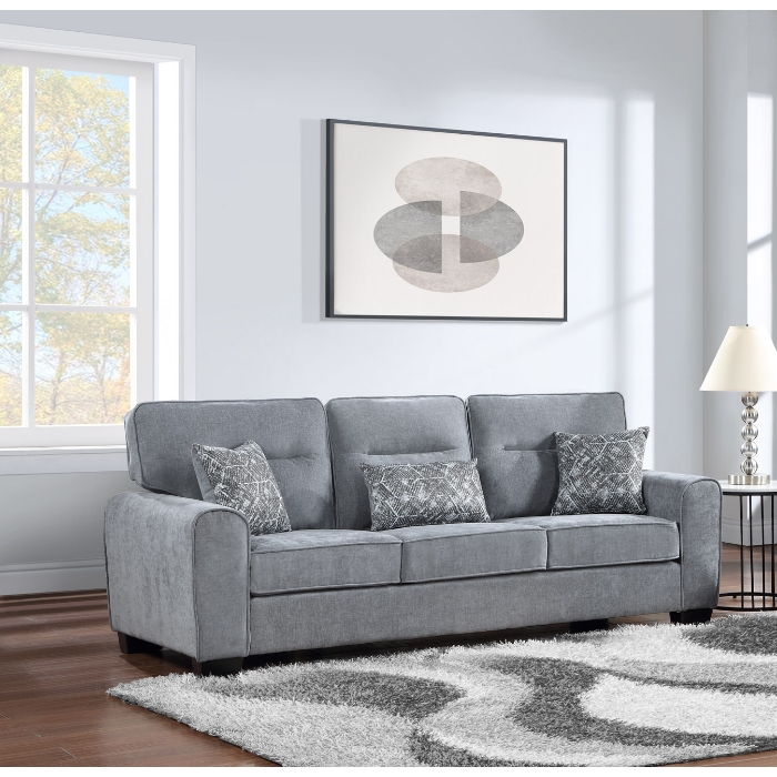 8186-SOFA LIGHT GRAY Fabric Cushioned Arm Sofa