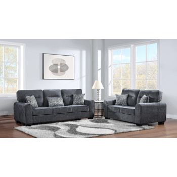 8185-2PC 2PC CHARCOAL Fabric Cushioned Arm Sofa Set
