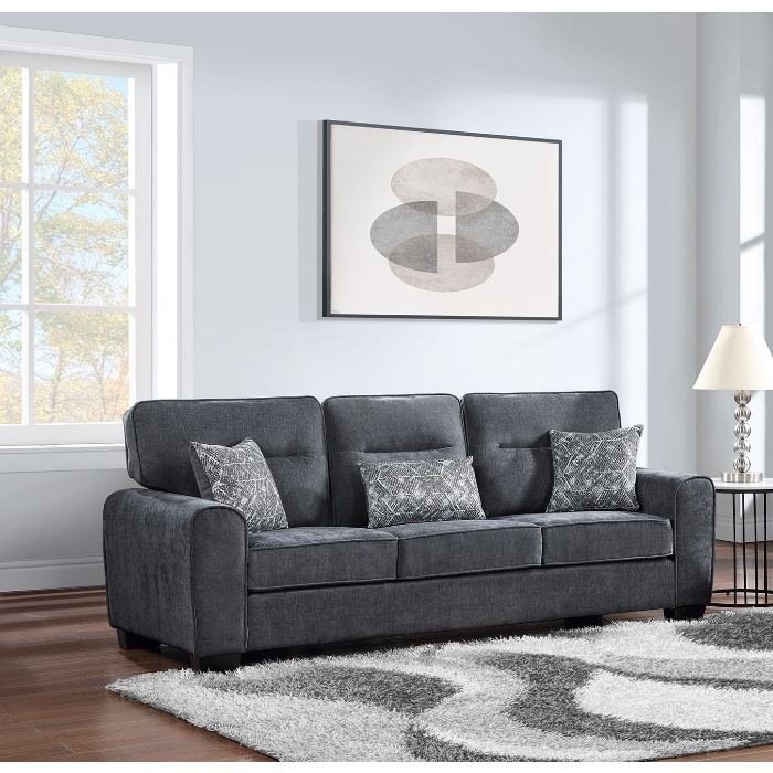 8185-SOFA CHARCOAL Fabric Cushioned Arm Sofa