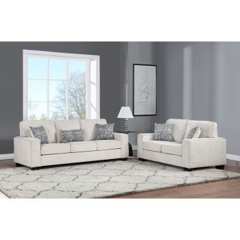8182-2PC 2PC BEIGE Fabric Comfort Cushioned Square Arm Sofa Set