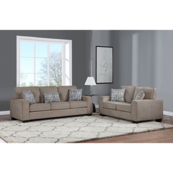 8181-2PC 2PC BROWN Fabric Comfort Cushioned Square Arm Sofa Set