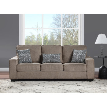 8181-SOFA BROWN Fabric Comfort Cushioned Square Arm Sofa