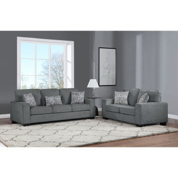8180-2PC 2PC TAUPE Fabric Comfort Cushioned Square Arm Sofa Set