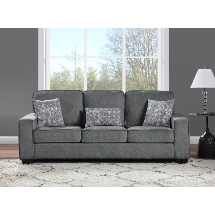 8180-SOFA DARK GRAY Fabric Comfort Cushioned Square Arm Sofa