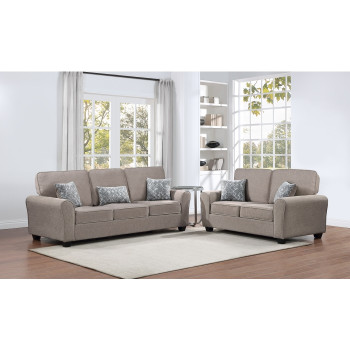 8179-2PC 2PC TAUPE Fabric Comfort Cushioned Flared Round Arm Sofa Set