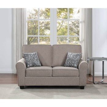 8179-LOVE TAUPE Fabric Comfort Cushioned Flared Round Arm Loveseat